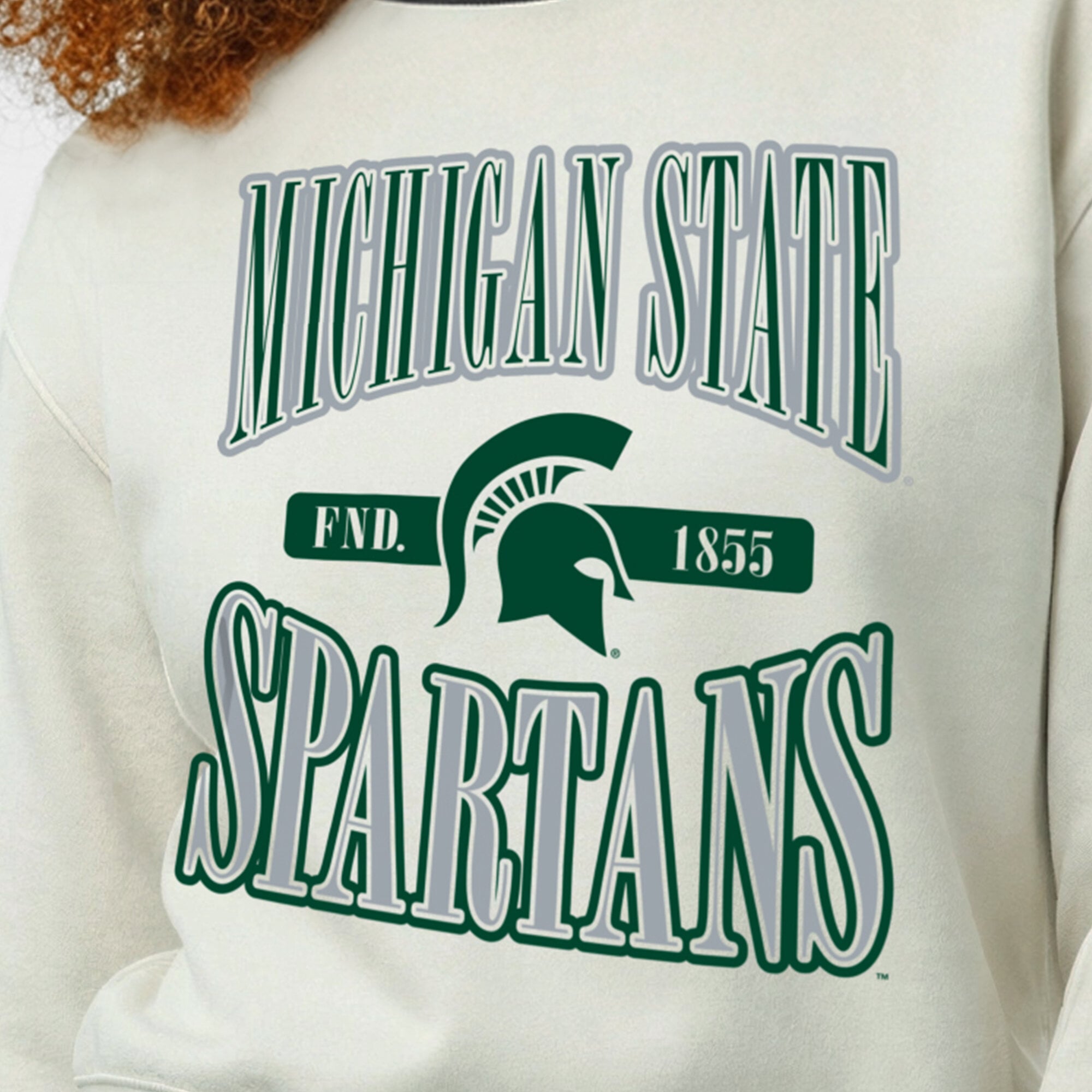 Women's Champion  White Michigan State Spartans Yarn Dye Rib Reverse Weave Crew Sweatshirt